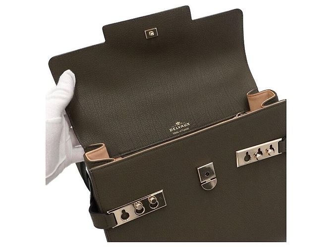 Delvaux Borsa Tote Tempête MM in pelle di vitello Crispy Khaki Marrone - vista 6