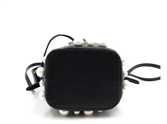 Fendi Mini borsa a secchiello e borsa a tracolla Montreggio in pelle nera decorata con perle - vista 7