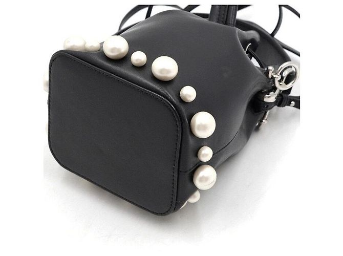 Fendi Mini borsa a secchiello e borsa a tracolla Montreggio in pelle nera decorata con perle - vista 8