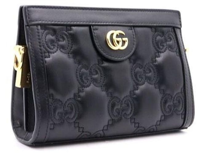 Gucci Mini bolsa de ombro e transversal em matelassé com relevo GG preto e corrente dourada - vista 3