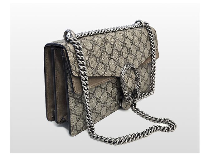 Gucci Dionysus Schultertasche aus beige GG Supreme Canvas mit mittlerer Kette Braun - Ansicht 2