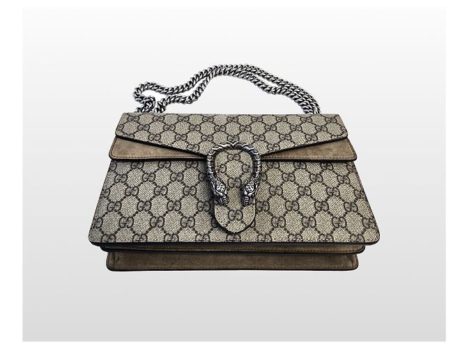 Gucci Dionysus Schultertasche aus beige GG Supreme Canvas mit mittlerer Kette Braun - Ansicht 3