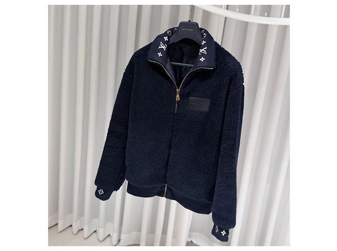 Louis Vuitton Fleece-Bomberjacke mit Lederpatch Blau - Ansicht 2