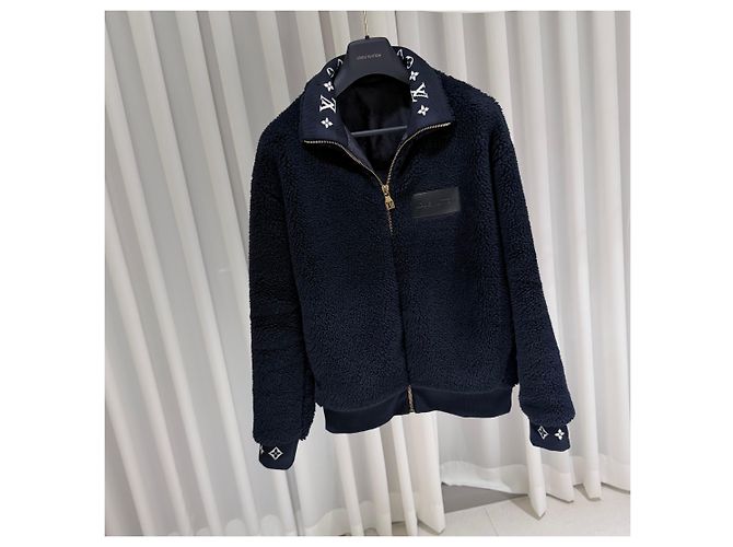 Louis Vuitton Fleece-Bomberjacke mit Lederpatch Blau - Ansicht 3