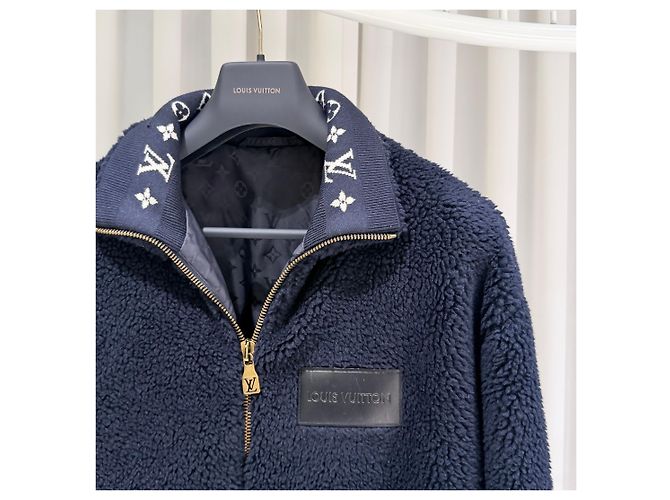 Louis Vuitton Fleece-Bomberjacke mit Lederpatch Blau - Ansicht 4