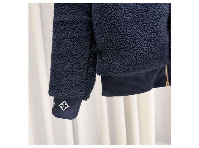 Louis Vuitton Fleece-Bomberjacke mit Lederpatch Blau - Ansicht 5