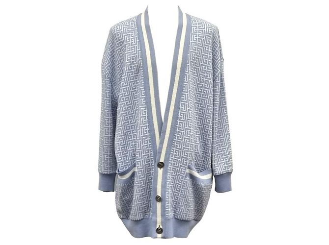 Balmain Oversized Monogramm-Wollstrickjacke Himmelblau - Ansicht 4