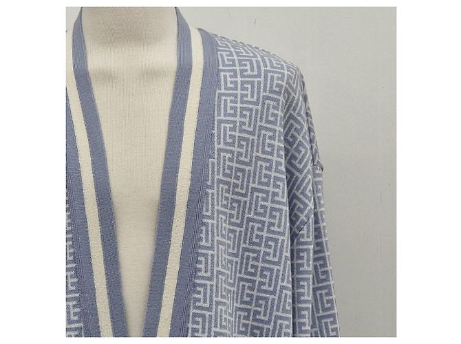 Balmain Oversized Monogramm-Wollstrickjacke Himmelblau - Ansicht 5