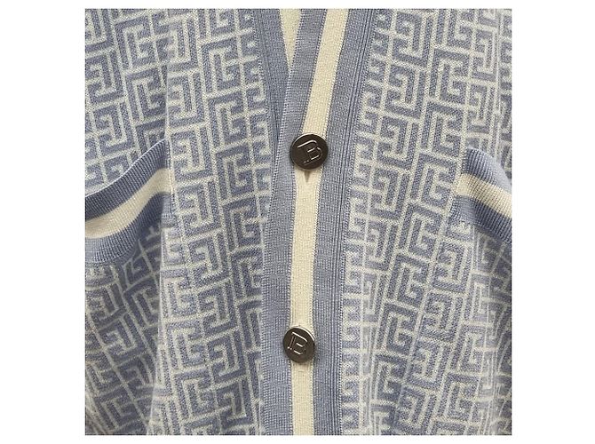 Balmain Oversized Monogramm-Wollstrickjacke Himmelblau - Ansicht 6