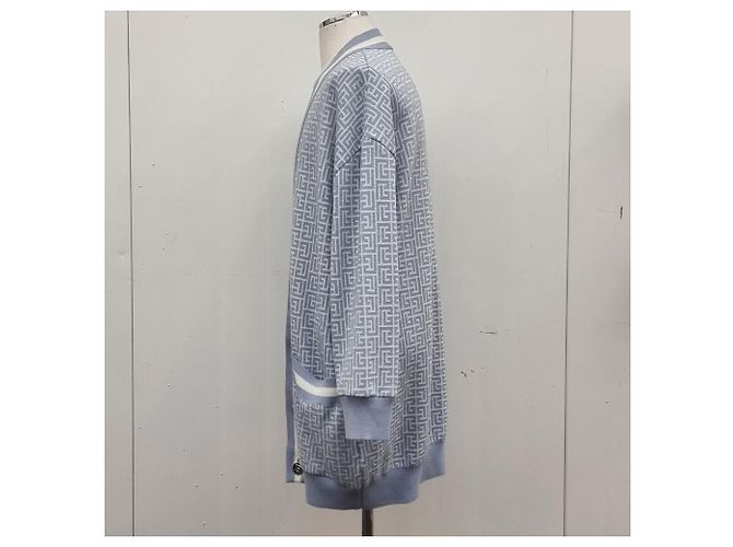 Balmain Oversized Monogramm-Wollstrickjacke Himmelblau - Ansicht 7