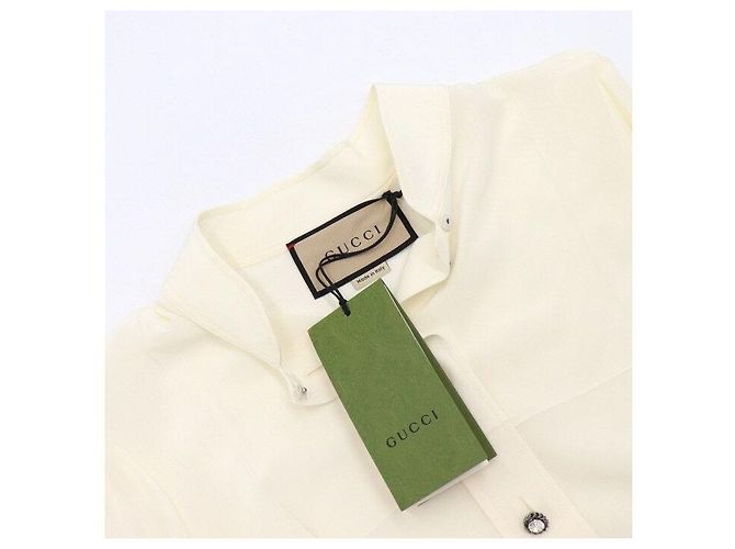 Gucci Seiden-Crepe-de-Chine-Hemd mit Kristallknöpfen Weiß - Ansicht 6