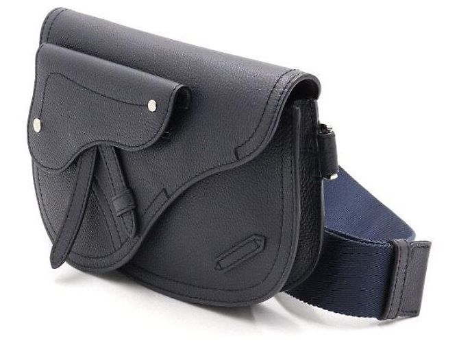 Dior Pochette Saddle in pelle di vitello granulata blu navy, borsa a tracolla da uomo - vista 2