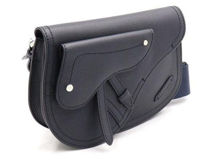Dior Pochette Saddle in pelle di vitello granulata blu navy, borsa a tracolla da uomo - vista 3