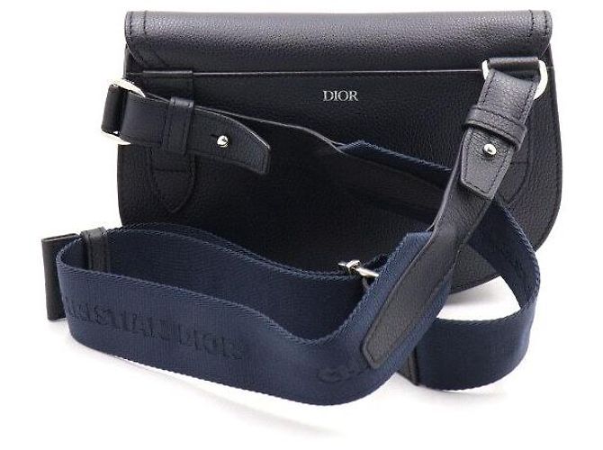 Dior Pochette Saddle in pelle di vitello granulata blu navy, borsa a tracolla da uomo - vista 4