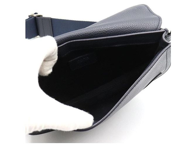Dior Pochette Saddle in pelle di vitello granulata blu navy, borsa a tracolla da uomo - vista 5