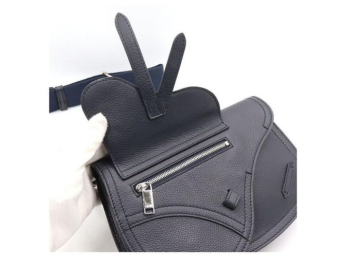 Dior Pochette Saddle in pelle di vitello granulata blu navy, borsa a tracolla da uomo - vista 7