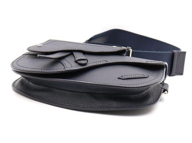 Dior Pochette Saddle in pelle di vitello granulata blu navy, borsa a tracolla da uomo - vista 8