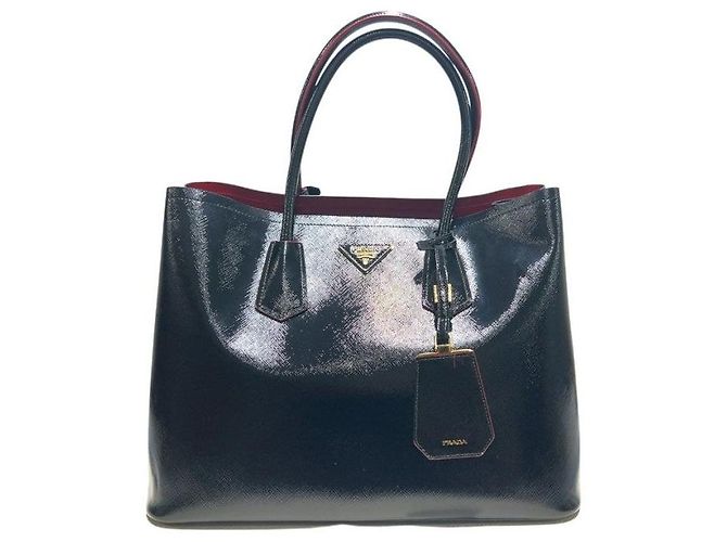 Prada Borsa Tote Doble Gold in Saffiano Vernice nero con tracolla - vista 2