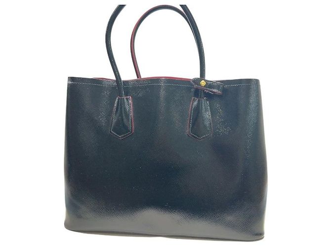 Prada Borsa Tote Doble Gold in Saffiano Vernice nero con tracolla - vista 7