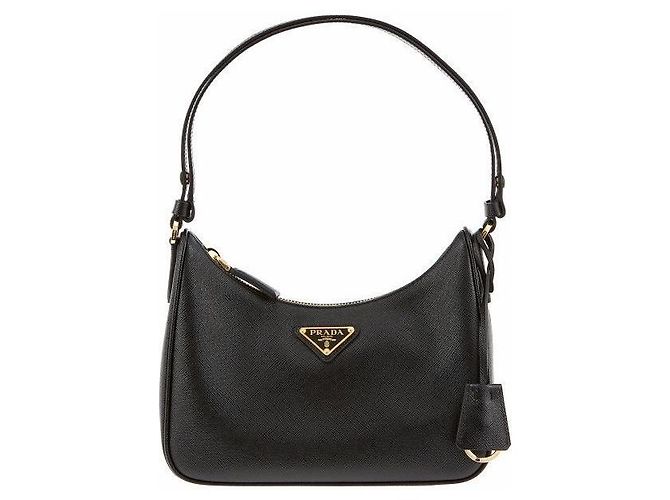 Prada Mini borsa hobo a tracolla con logo Triangle in Saffiano Nero - vista 2