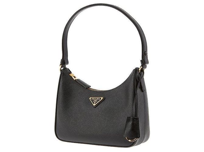 Prada Mini borsa hobo a tracolla con logo Triangle in Saffiano Nero - vista 4