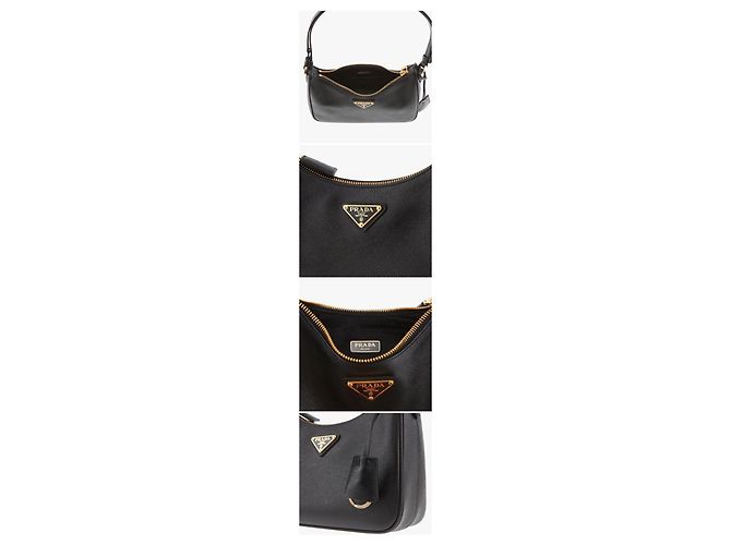 Prada Mini borsa hobo a tracolla con logo Triangle in Saffiano Nero - vista 7