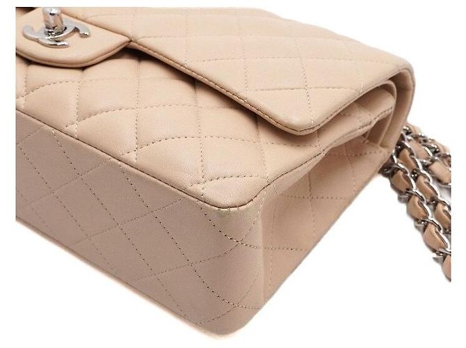 Chanel Borsa a tracolla classica in agnello beige con catena argentata media Marrone - vista 11