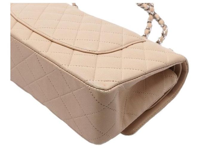 Chanel Borsa a tracolla classica in agnello beige con catena argentata media Marrone - vista 12