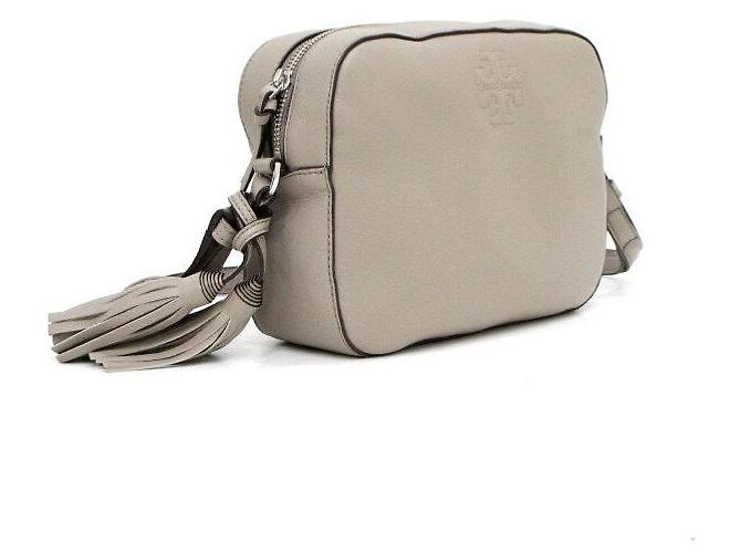 Tory Burch Sac bandoulière et sac caméra en cuir gris avec pompon - vue 2