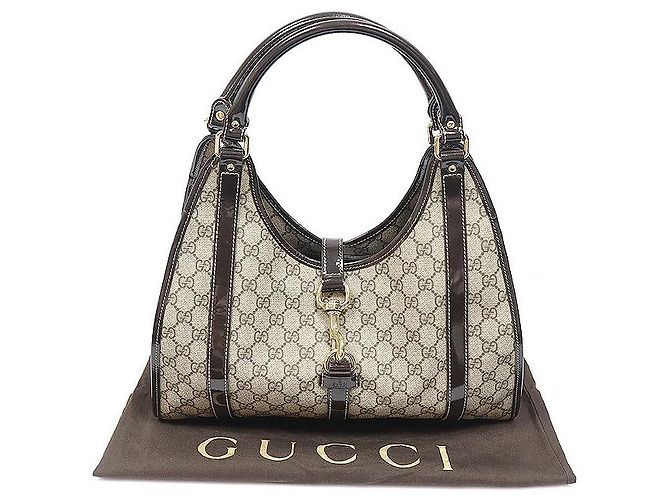 Gucci Borsa Jackie a tracolla in PVC con bordi in vernice GG Logo Marrone - vista 2