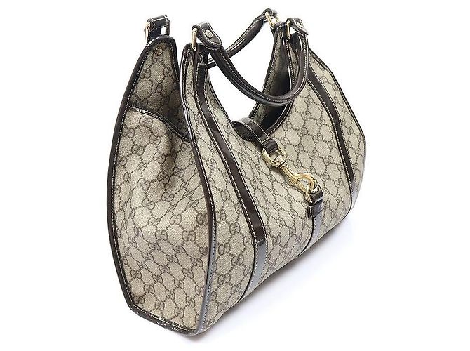Gucci Borsa Jackie a tracolla in PVC con bordi in vernice GG Logo Marrone - vista 3