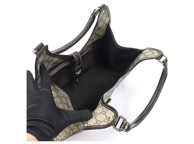 Gucci Borsa Jackie a tracolla in PVC con bordi in vernice GG Logo Marrone - vista 4