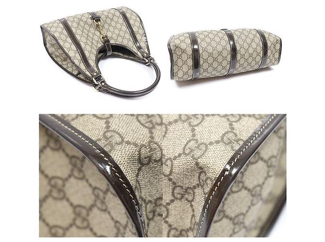 Gucci Borsa Jackie a tracolla in PVC con bordi in vernice GG Logo Marrone - vista 5