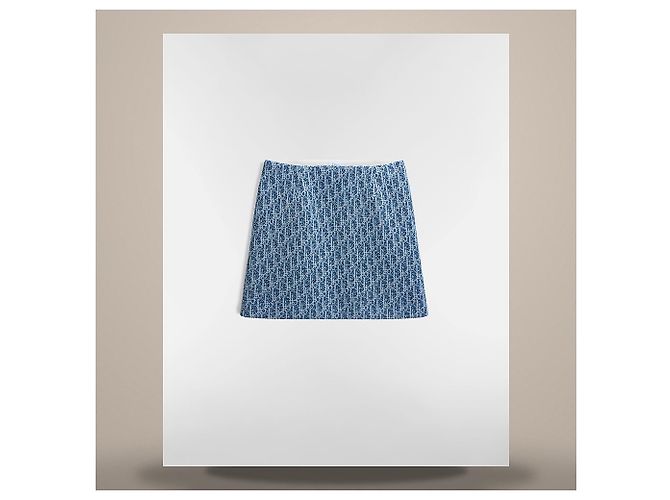 Oblique Dior Mini Saia Flare Riviera Azul Efeito Esponja Tweed de Mistura de Algodão de Dupla Face - vista 2