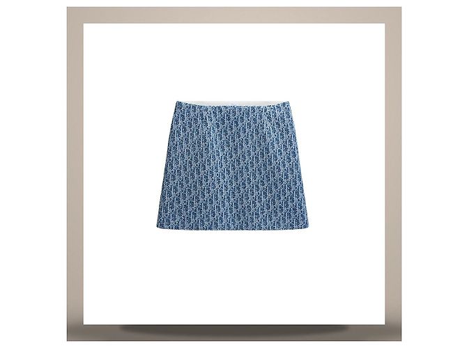 Oblique Dior Mini Saia Flare Riviera Azul Efeito Esponja Tweed de Mistura de Algodão de Dupla Face - vista 3