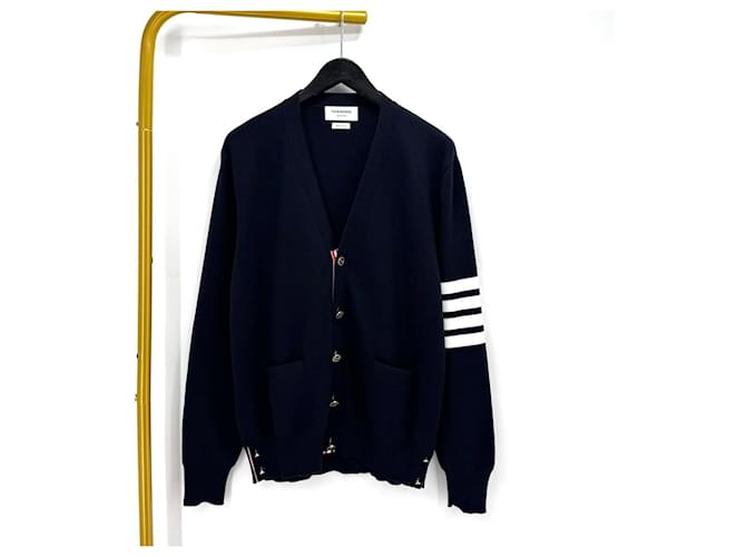 Thom Browne Cardigan mit diagonaler Strickoptik Navy Blau - Ansicht 2