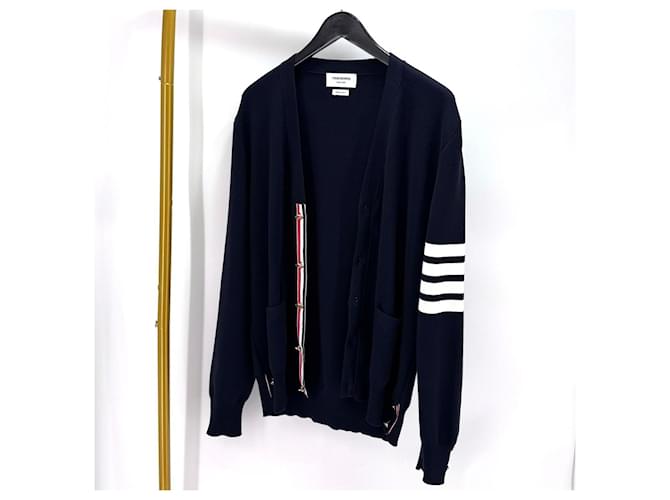 Thom Browne Cardigan mit diagonaler Strickoptik Navy Blau - Ansicht 4