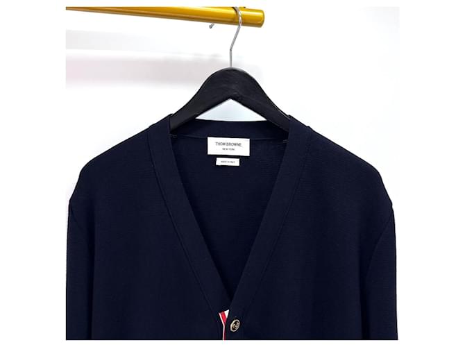 Thom Browne Cardigan mit diagonaler Strickoptik Navy Blau - Ansicht 6