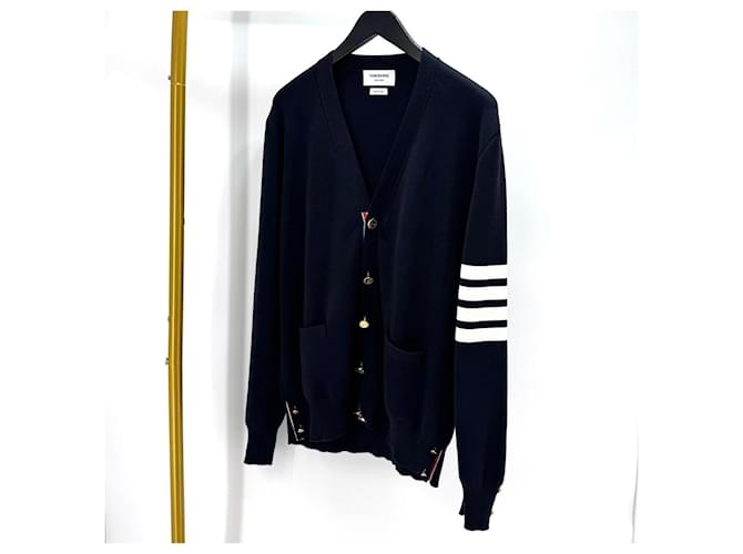 Thom Browne Cardigan mit diagonaler Strickoptik Navy Blau - Ansicht 9