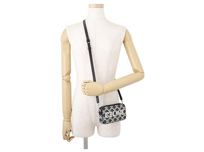 Céline Borsa a tracolla orizzontale in pelle Celine Triomphe Nero - vista 4