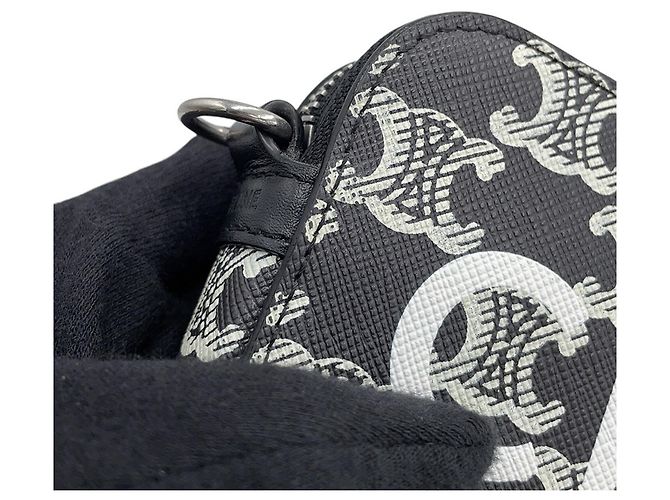 Céline Borsa a tracolla orizzontale in pelle Celine Triomphe Nero - vista 7