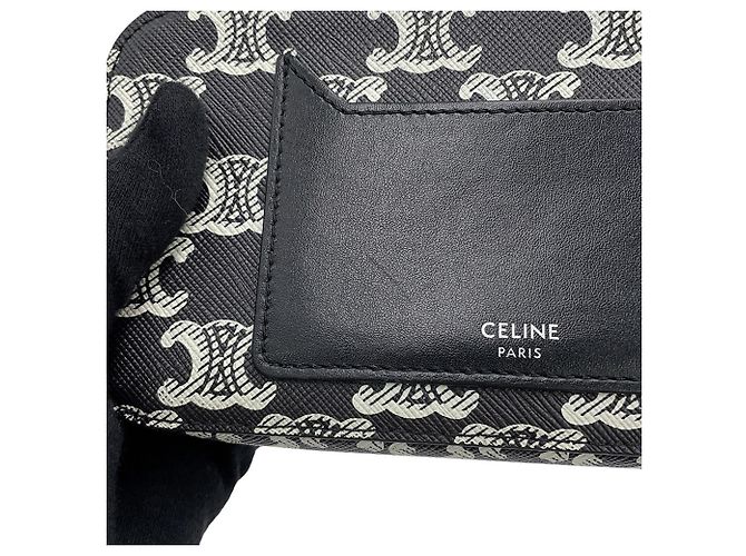 Céline Borsa a tracolla orizzontale in pelle Celine Triomphe Nero - vista 9