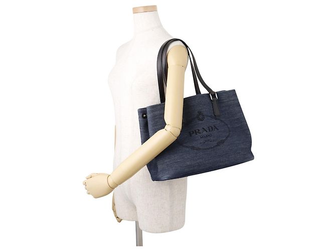 Prada Canvas Tote Bag 1BG356 ABG Schwarz Blau - Ansicht 4