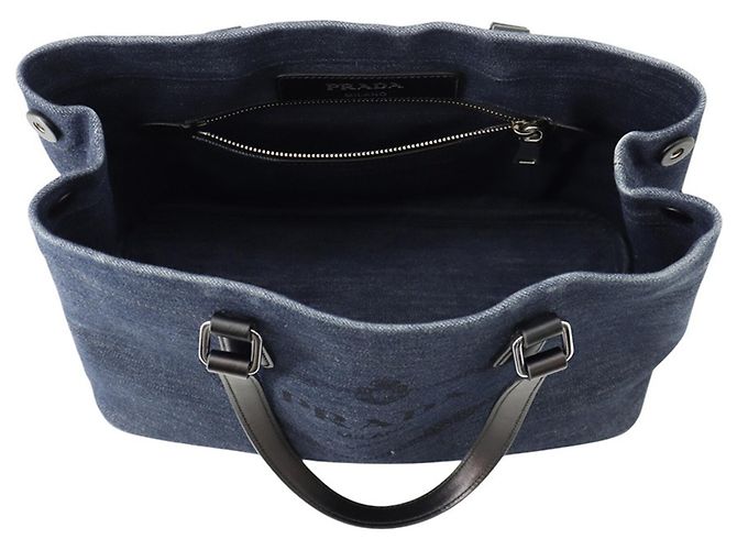Prada Canvas Tote Bag 1BG356 ABG Schwarz Blau - Ansicht 5