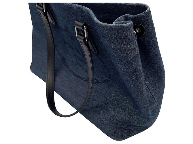 Prada Canvas Tote Bag 1BG356 ABG Schwarz Blau - Ansicht 6