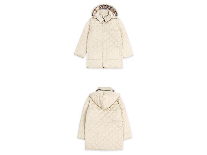 Burberry Gesteppte Kapuzenjacke mit Karomuster für Kinder (Beige) Weiß - Ansicht 2