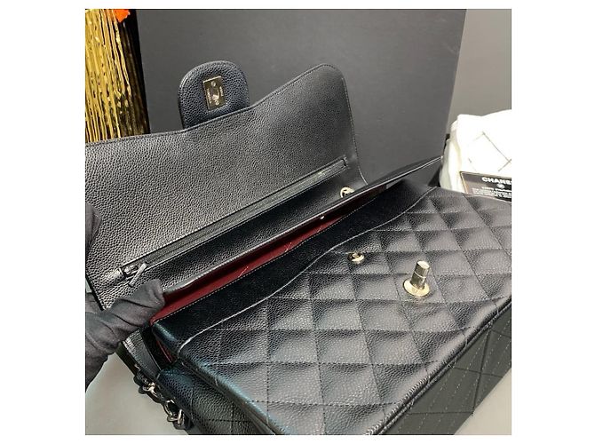 Borsa Chanel Classic Flap Large Pelle Caviar Nero - vista 8