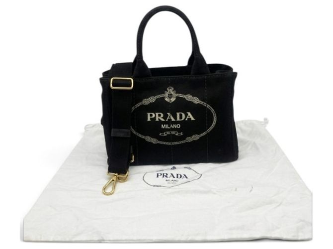 Borsa a mano e borsa a tracolla in tela Canapa nera Prada Nero - vista 17