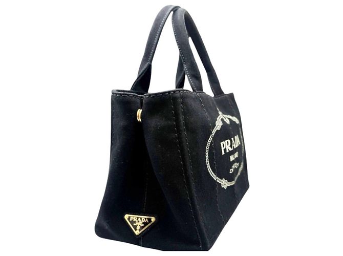 Borsa a mano e borsa a tracolla in tela Canapa nera Prada Nero - vista 3