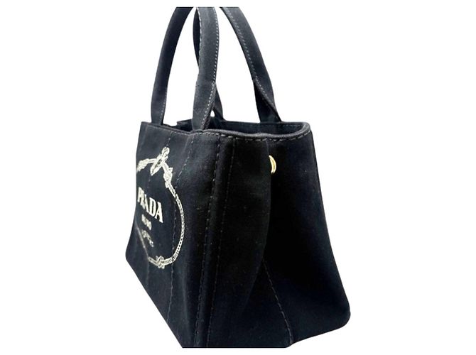 Borsa a mano e borsa a tracolla in tela Canapa nera Prada Nero - vista 4